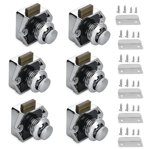 6 Stück Wohnmobil Schlösser, Cabinet Push Lock Button Catch, Keyless Wohnmobil Verriegelung für Wohnmobile, Yachten, Boote, RV Camping Schrank, Wohnwagen, Cut out 20mm (Silber) von MTSmart