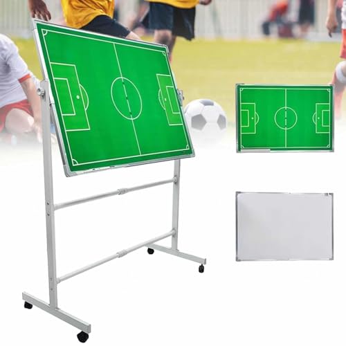 Fußball-Trainingstafel auf Rädern, magnetisches Klemmbrett, 11-gegen-11-Fußball-Taktiktafel, 360°-Flip-Panel, verstellbares Halterungsdesign für den Unterricht von MTTXY
