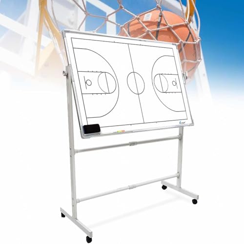 Tableau d'entraînement de basket-ball avec support à roulettes coulissant, version double face, tableau blanc effaçable à sec pour entraîneurs, hauteur réglable. von MTTXY