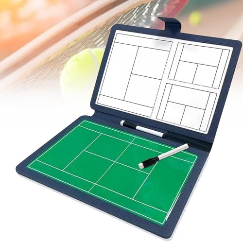 Tennis-Trainer-Klemmbrett, hochwertiges taktisches doppelseitiges Trainer-Markierungsbrett mit trocken abwischbarem Markerbrett für das ganze und halbe Tennisfeld, mit 2 Whiteboard-Stiften,Blue von MTTXY