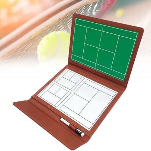 Tennis-Trainer-Klemmbrett, hochwertiges taktisches doppelseitiges Trainer-Markierungsbrett mit trocken abwischbarem Markerbrett für das ganze und halbe Tennisfeld, mit 2 Whiteboard-Stiften,Brown von MTTXY