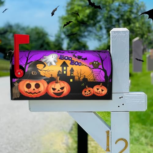 Gruselige Halloween-Briefkastenabdeckung mit magnetischem Geist, Eule, Fledermaus und Schloss, Outdoor-Dekorationen für Garten und Briefkasten, Standardgröße 45,7 x 53,3 cm von MTZBGS