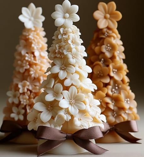 MUAECH 2 Packungen 3D-Weihnachtsbäume Kerzenformen für Kerzenherstellung, DIY Silikon Weihnachtsbaum mit Blumen Form für Seifenherstellung, handgefertigte Aromatherapie-Kerzen, Epoxidharz-Formen für von MUAECH