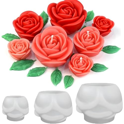MUAECH 3D-Rosen-Kerzenformen zur Kerzenherstellung, 4 Packungen Set mit großen + mittleren + kleinen Rosen, Silikonform mit Blattform für Seifenherstellung, Epoxidharz, Gießwachs, Ton, Gipsformen für MUAECH 3D-Rosen-Kerzenformen zur Kerzenherstellung, 4 Packungen Set mit großen + mittleren + kleinen Rosen, Silikonform mit Blattform für Seifenherstellung, Epoxidharz, Gießwachs, Ton, Gipsformen für von MUAECH