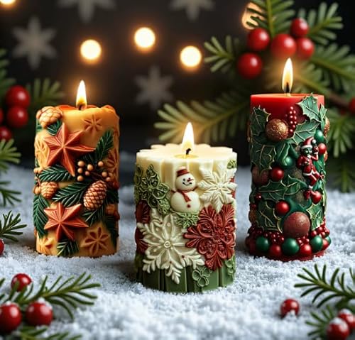 MUAECH DIY Weihnachten zylindrische Kerzenformen für Kerzenherstellung, Schneemann und Schneeflocke, Silikon-Seifenform für Seifenherstellung, 3D-Weihnachtsserie, geprägte, zylindrische MUAECH DIY Weihnachten zylindrische Kerzenformen für Kerzenherstellung, Schneemann und Schneeflocke, Silikon-Seifenform für Seifenherstellung, 3D-Weihnachtsserie, geprägte, zylindrische von MUAECH