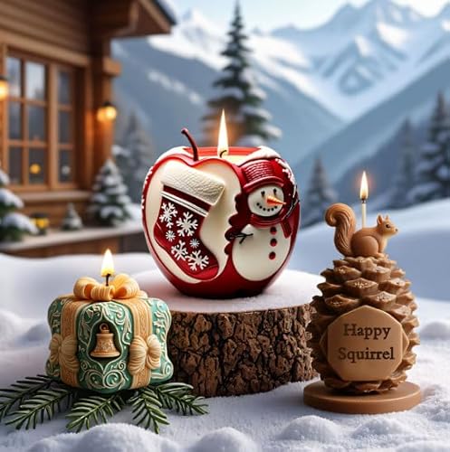 MUAECH Weihnachtsserie Kerzenformen für Kerzenherstellung, Apfelstrumpf Schneemann Designs 3D DIY Silikon Weihnachten Seifenform für Seifenherstellung, Xmas Thema Epoxidharz Gießformen für von MUAECH