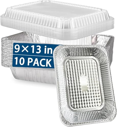 Große Einweg-Tabletts aus Aluminiumfolie mit Deckel, 32 x 26 cm, Catering-Tabletts, Lebensmittelbehälter zum Kochen, Folien-Backbleche für Partys, Folienbehälter zum Braten, Braten, Einfrieren, 10 von MUAMAX