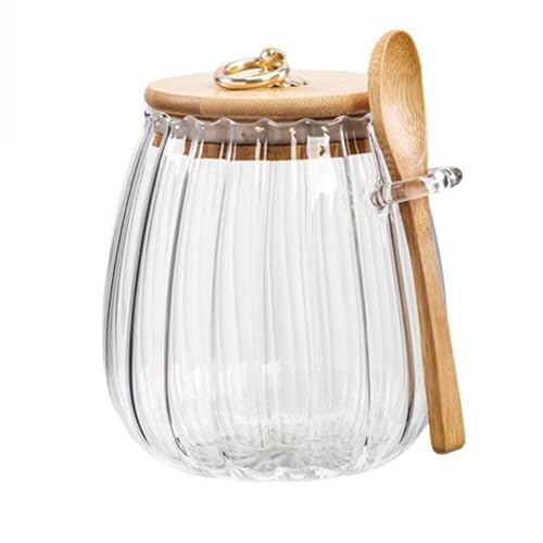 MUAMAX Glasbehälter mit Bambusdeckel und Löffel, 700 ml, luftdichte Vorratsdose aus Glas, Vorratsdosen mit Metallgriff für Tee, Kaffee, Nüsse, Zucker, süße Kekse von MUAMAX