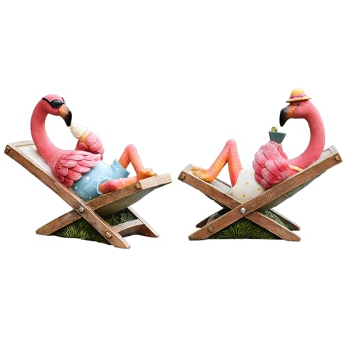 MUAMAX Pinke Flamingo-Gartenstatue – kleine Flamingo-Ornamente für Sommer, tropische Küstendekoration, Schreibtisch- und Hofkunst, Einweihungsgeschenke, Outdoor-Terrassen-Rasendekorationen von MUAMAX