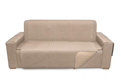 Belum – wendbarer Sofaüberwurf aus Mikrosatin Beig-Taupe, 3-Sitzer, gesteppt und verstellbar, Sofabezug für Sofa, 3-Sitzer, Rückenlehne 160 cm von BL BELUM