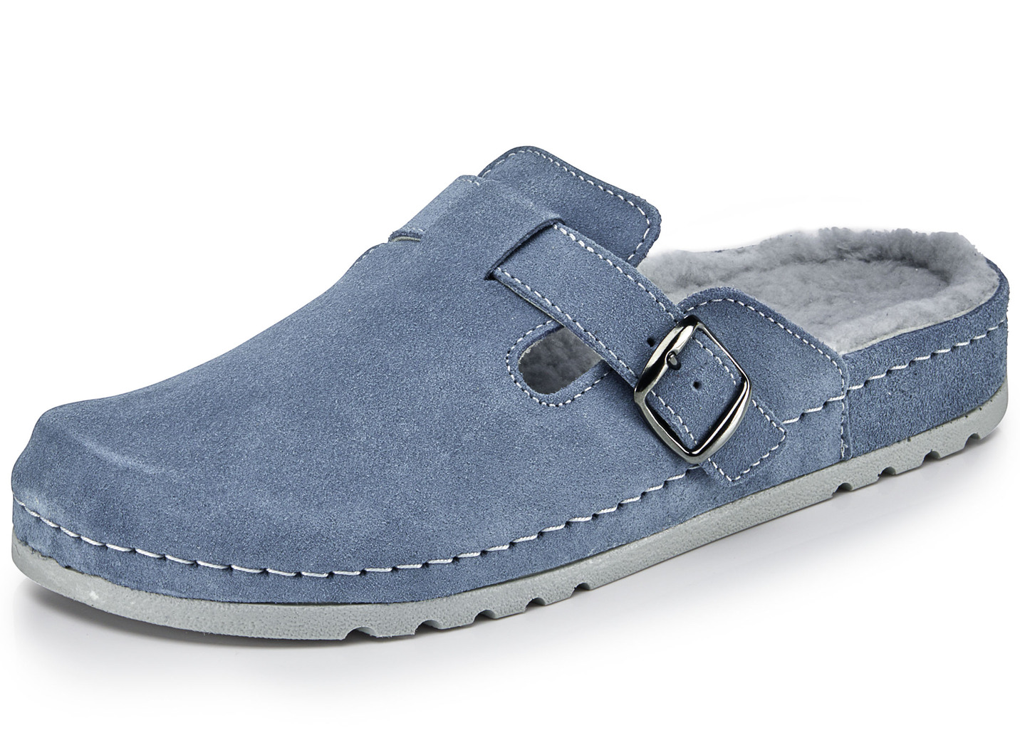 Mubb Pantoffel mit Lammfell-Fußbett, Bleu, Größe 36 von MUBB