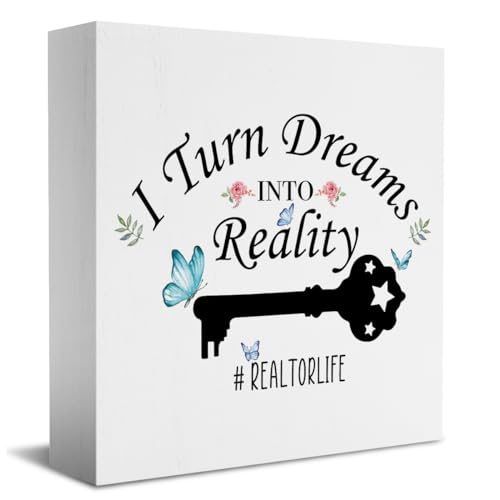 MUBIAO Inspirierende Realtor Geschenke Real Estate Agent Supplies Thank You Birthday Gifts for Realtor Broker Salesman Agent Bauernhaus Holzbox Schild für Home Office Tisch Schreibtisch Regal Dekoration von MUBIAO