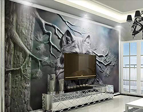Fototapete 3D Effekt Tapete Timber Wolf Relief Tapeten Vliestapete Wandbilder Wohnzimmer Schlafzimmer von MUBOO WALLPAPER