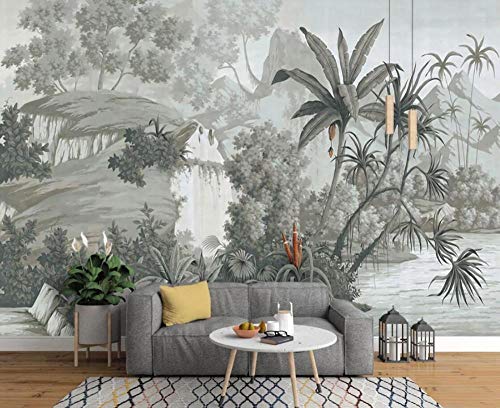 Fototapete 3D Effekt Tapete Vliestapete Hand Gezeichnete Regenwald Wegerich Palme Nostalgie Moderne Tapeten Vliestapete Wandbilder Wohnzimmer Schlafzimmer von MUBOO WALLPAPER