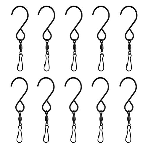 Spinning Windspielen Haken Clips,10 Pack Schwenkbare Haken-Clips S-Haken aus Edelstahl zum Aufhängen von Windspielen Schwenkbare Haken Clip für Windspiele Hängepflanzen Partydeko Gartenzubehör Schwarz von Deolven