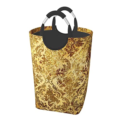 Wäschekorb, Beige, Gold, Vintage-Stil, in goldenen Mustern, braun, rostfarben, rustikal, Schrott, Wäschekorb, Tasche, zusammenklappbarer Organizer-Behälter von MUCINA