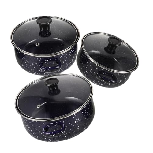MUCKLILY 1 Satz Enamel Kochtopf Teiliges Kochgeschirr mit Deckel Doppelgriff Flacher für Kleine Portionen Leicht zu Reinigen für Blaue Emaille Oberfläche von MUCKLILY