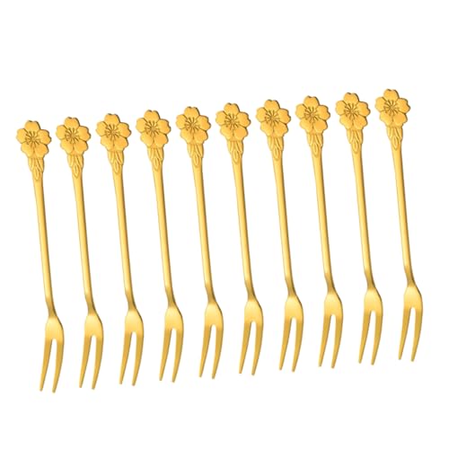 MUCKLILY 10 Stück Teiliges Edelstahl Dessertgabeln mit Kirschblüten design Wiederverwendbare Obstgabeln Stabile Kleine Kuchengabeln für Partys Picknick Restaurant und Buffet von MUCKLILY