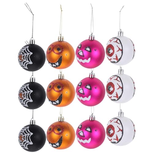 MUCKLILY 12 Stück Teiliges Halloween Dekorationsset Bunte Matte Kunststoffkugeln Hängende Halloween Baumkugeln Langlebige für Innen Außendekoration von MUCKLILY