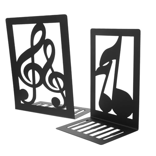 MUCKLILY 2 Stück Buchstützen Musiknote aus Schwarzem Metall Dekorative und rutschfeste Bücherhalter für Schreibtisch Büro Zuhause Stilvolle Ordnungshelfer für Bücher Akten und Regale von MUCKLILY