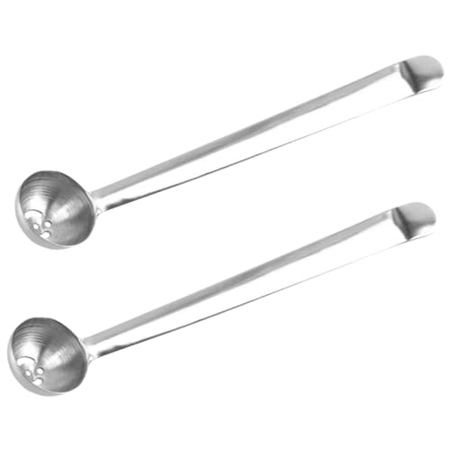 MUCKLILY 2 Stück Edelstahl Oliven Kirschlöffel mit Abseihfunktion Langstieliger Servierlöffel für Einmachgläser zum Abtropfen von Oliven Gurken und Früchten Spülmaschinenfest Vielseitig von MUCKLILY