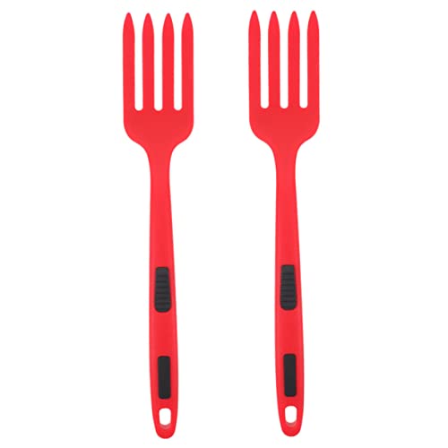 MUCKLILY 2 Stück Flexible Ergonomische Silikon gabel Hitzebeständig Multifunktional für Küche und Haushalt als Koch Essgabel in Frischem Rot von MUCKLILY