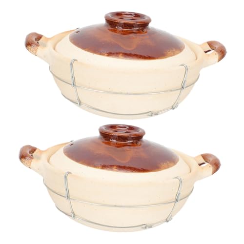 MUCKLILY 2 Stück Kasserolle mit einem Griff Kochtopf Bibimbap-Schüssel Backform Steintopf traditioneller Auflauf Auflaufkochgeschirr Auflaufform für Backofen Ton Beige von MUCKLILY