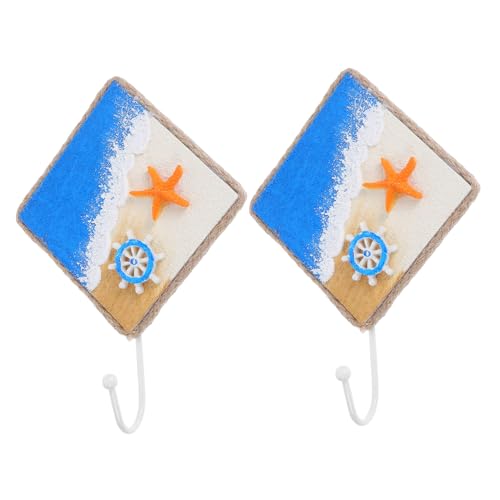 MUCKLILY 2 Stück Mediterrane Wandhaken Handbemalt Stabile Quadratische Haken für Schlüssel Handtücher Mäntel Küstenstil Wanddeko Strandparty Wandkunst Maritimer Wohnaccessoire von MUCKLILY