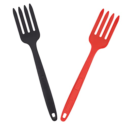 MUCKLILY 2 Stück Silikon Küchen Gabel Lebensmittelecht Hitzebeständig Wiederverwendbar Multifunktional für Salat Pasta und Haushalt Handlich in Rot und Schwarz Spülmaschinenfest von MUCKLILY