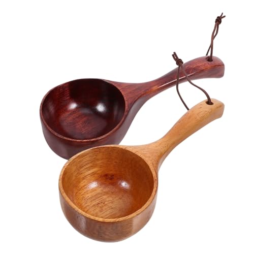 MUCKLILY 2 Stück Teiliges Holzlöffel Langem Griff Stabiler Kochlöffel Suppenlöffel aus Hochwertigem Holz Vielseitig Einsetzbar zum Kochen Rühren und Servieren Küche von MUCKLILY