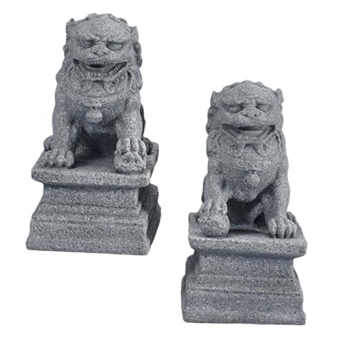 MUCKLILY 2St Löwe Feng Shui Wildtierfiguren Peking löwen skulptur Tischdekoration Löwenschmuck für den Garten glückverheißende Löwenstatue chinesischer Stil Zubehör Japan Stein Dekorationen von MUCKLILY