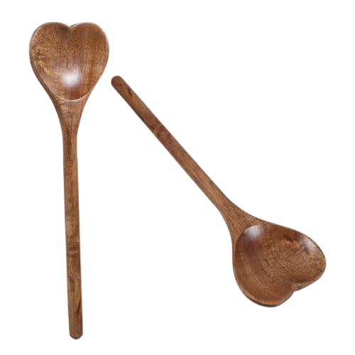 MUCKLILY 2Stücke Herz Holzlöffel Multifunktionale Küchenrührer aus Robustem Holz zum Rühren von Suppen von Salaten und Servieren von Honig von MUCKLILY
