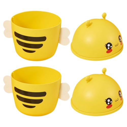 MUCKLILY 2Stücke Mini Mülleimer für Arbeitsplatte Cartoon Biene Praktischer Abfallkorb für Schreibtisch und Waschtisch Langlebiger Platzsparend für Büro und Bad von MUCKLILY