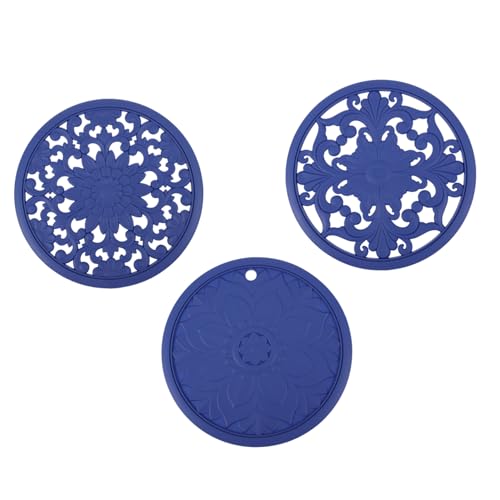 MUCKLILY 3 Stück Hitzeschutz untersetzer aus Silikongel Hitzebeständige rutschfeste Hohlblumige Isolierpads für Heiße Töpfe und Warme Gerichte Blaue Tisch Küchenschutzmatten von MUCKLILY