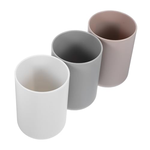 MUCKLILY 3 Stück Unzerbrechliche Zahnputzbecher aus Langlebigem rutschfest Sicher und Praktisch für Mundspülung und Zahnbürstenaufbewahrung im Bad Weiß und Braun für Reisen und Zuhause von MUCKLILY