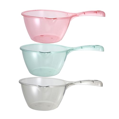 MUCKLILY 3 Stück Wasserschöpfer aus Transparentem Küchen Haushaltsschöpflöffel in Hellgrün und Braun Ergonomisch Geformt Vielseitig Einsetzbar für Kochen Pflanzenbewässerung und Badgebrauch von MUCKLILY