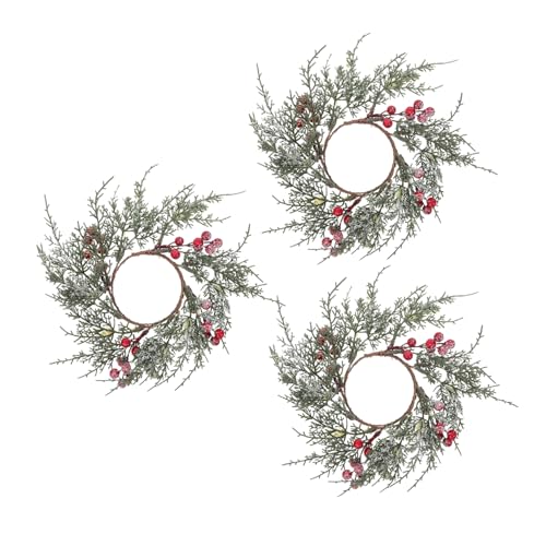 MUCKLILY 3 Stück Weihnachtskerzenring weihnachtliche tischdekoration Kerzenringe Kränze Weihnachten Minikränze für Kerzen Säulenkerze - Tischkerzenhalter Stumpenkerzenring Plastik von MUCKLILY