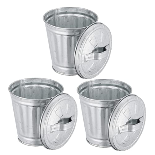 MUCKLILY 3Stücke Mini Mülleimer Blumentopf Teilig Metall Abfallbehälter mit Deckel Praktischer Tischmülleimer für Büro Schlafzimmer und Zuhause Modern und Platzsparend von MUCKLILY
