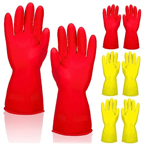 MUCKLILY 4 Paare Rutschfeste Gummi Spülhandschuhe Wiederverwendbare Haushaltshandschuhe für Küchenreinigung Elastisch Langlebig mit Strukturierter Handfläche Gelb und Rot MUCKLILY 4 Paare Rutschfeste Gummi Spülhandschuhe Wiederverwendbare Haushaltshandschuhe für Küchenreinigung Elastisch Langlebig mit Strukturierter Handfläche Gelb und Rot von MUCKLILY