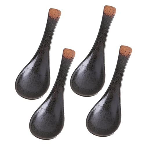 MUCKLILY 4 Stück Keramik Esslöffel Retro Japanische Suppenlöffel für Erwachsene Robust Dekorativ Geeignet für Asiatische Gerichte und Buffets von MUCKLILY