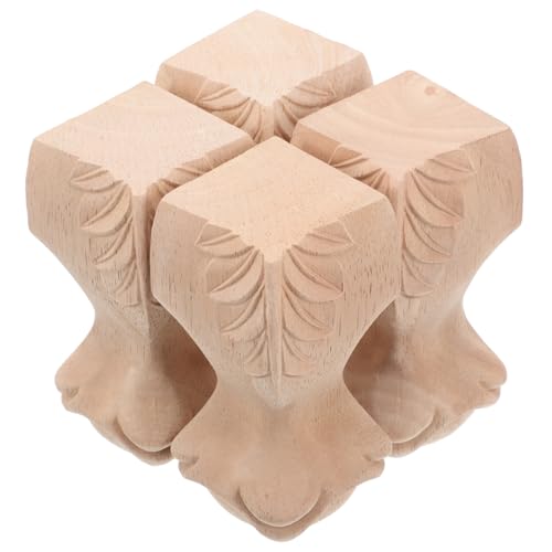 MUCKLILY 4stücke Holzmöbelbeine Mit Schnitzereien Für Couch Bett Kommode Tisch Sofa Badmöbel Holzersatzfüße Für Möbel Beige von MUCKLILY