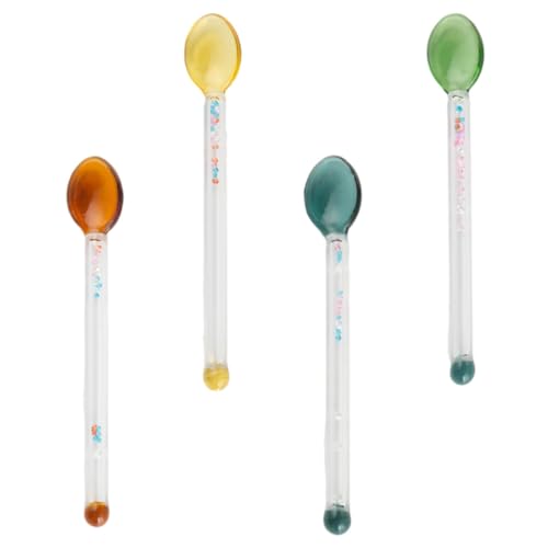 MUCKLILY 4 Stück Teiliges Bunte Glas milchlöffel Hitzebeständig Ergonomischer Griff Vielseitig für Kaffee Dessert Eis Milchmix Getränke Zufällige Farbe Zufällige Farbe von MUCKLILY