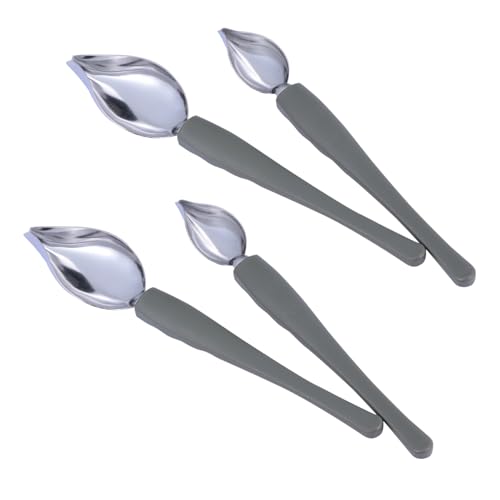 MUCKLILY 4 Stück Teiliges Edelstahl Saucenlöffel mit Dekorativem Malstift Gebogenem Griff für Präzises Zeichnen von Saucen und Desserts Spülmaschinenfest für Küchen Dekoration von MUCKLILY