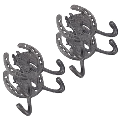 MUCKLILY 4 Stück Teiliges Gusseisen Doppel haken Vintage Pferdekopf Design Stabile Metallhaken für Garderobe Handtücher Schlüssel Landhausstil Dekoration von MUCKLILY
