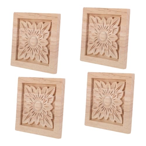 MUCKLILY 4 Stück Teiliges Holz Applikationen Quadratisch Geschnitzt Vintage Möbeldekor Unbemalt für Tür Schrank Kommode Einfache Montage Stilvolle Holzverzierung von MUCKLILY