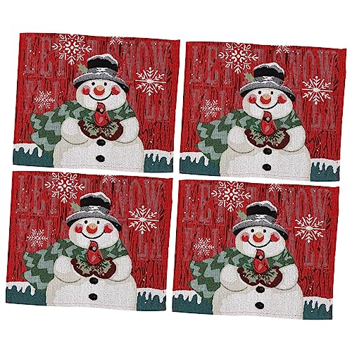 MUCKLILY 4 Stück Weihnachtliche Tischsets Teilig Schneemann Baumwolle Leinen Tischmatten rutschfest Schützend Festlich für Weihnachtsdeko und Tischschutz von MUCKLILY