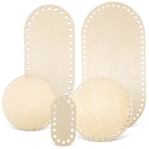 MUCKLILY 5 Stück Häkelholzboden Häkelsockel Mit Löchern Häkelkorbsockel Holzscheiben Für Tische Häkelkorb Holzboden Häkelsockel Für Körbe Häkelkorbböden Beige Holz von MUCKLILY