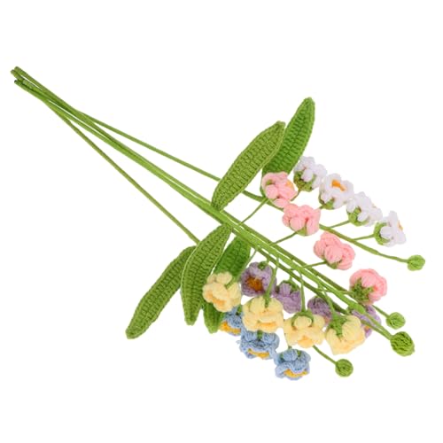 MUCKLILY 5 Stück Künstliche Maiglöckchen Blumensträuße Handgefertigt Gestrickte Blumen Langer Stiel Künstliche Blumen Hochzeitsblumensträuße Gestrickter Blumenstrauß Gestrickte von MUCKLILY