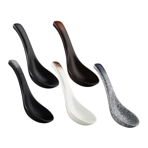 MUCKLILY 5 Stück Teiliges Asiatische Keramik Suppenlöffel für Porridge und Suppe Eleganter Retro stil Langlebig und Glatte Oberfläche als Dekorativer und Praktischer Esslöffel für Zuhause von MUCKLILY