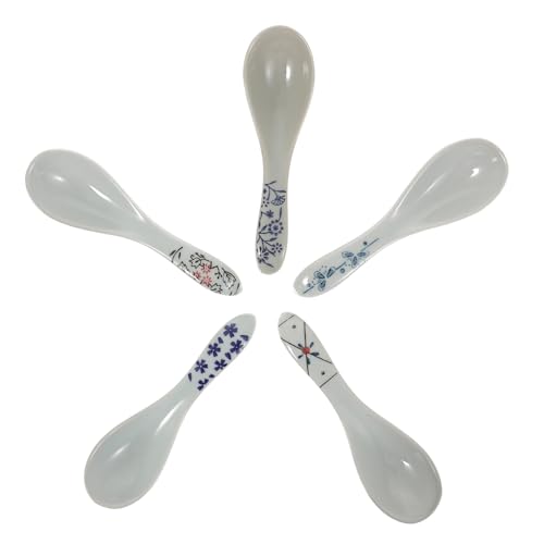 MUCKLILY 5 Stück Teiliges Japanische Keramiklöffel Kompakte Leichte Esslöffel aus Sicherem Material Vielseitig als Suppenlöffel Reislöffel und Dessertlöffel für Alltag und von MUCKLILY